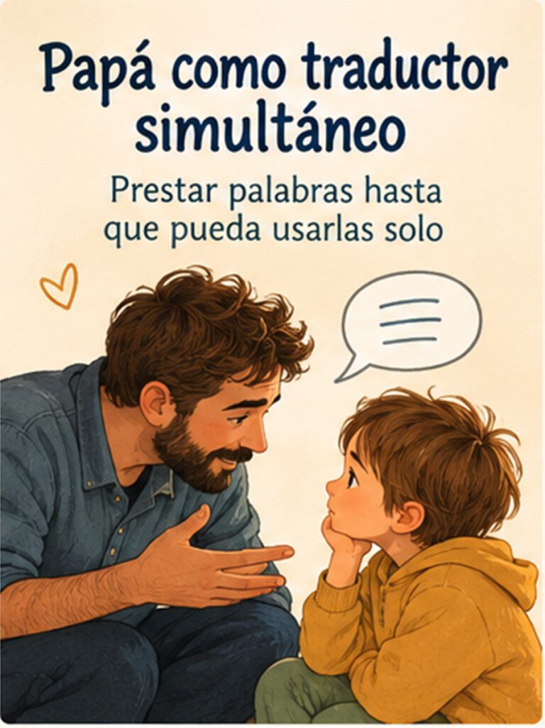 Papá como traductor simultáneo: prestar palabras hasta que pueda usarlas solo.